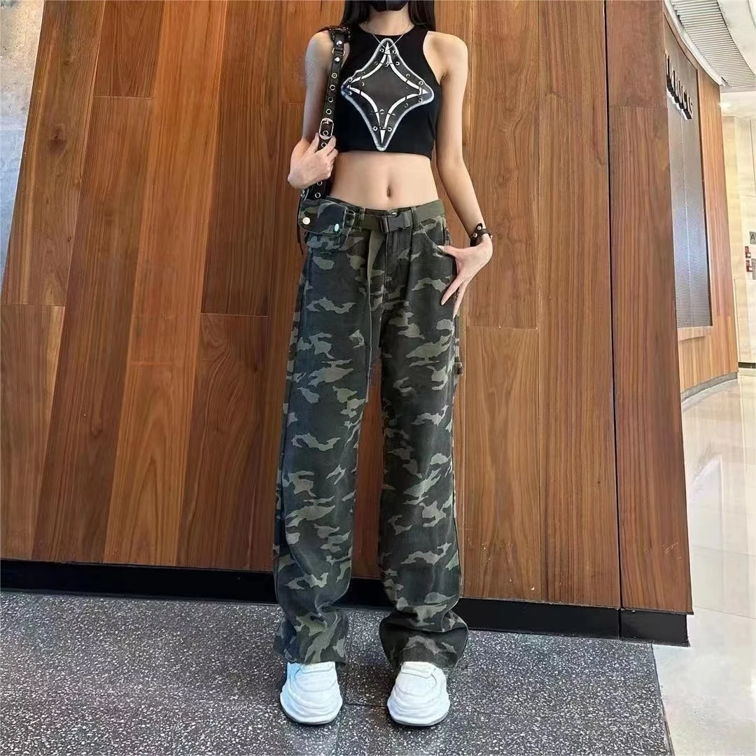 Port style camouflage draping Cargo pants 2023 summer design fashion slim casual straight wide leg pants casual pants