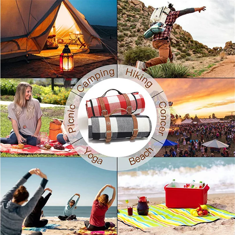 200x200cm Outdoor Picnic Blankets Mats Camping Foldable Pad Blankets with Leather Handle Waterproof Beach Camping Accessories 4