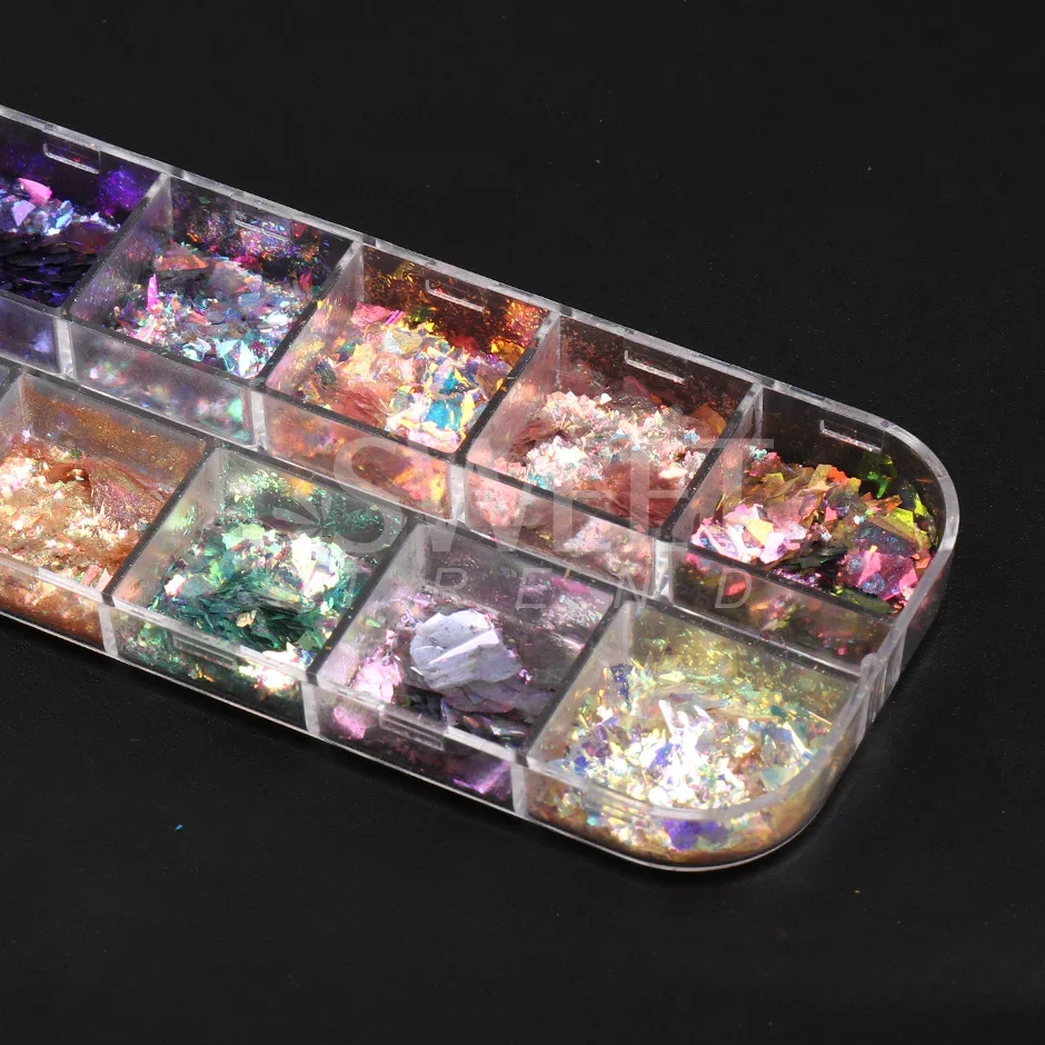 12 Grids Opal Dream Crystal Sequins Nail Flake Galaxy Iridescent Aurora 3D Paillette for Winter Autumn Manicure Decoration SWYFH