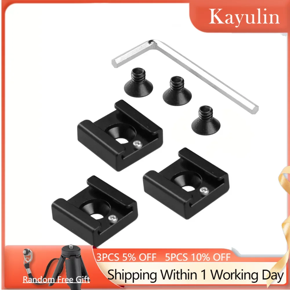 KAYULIN 1/4 inch Hot Cold Shoe Mount for Flash Light DSLR Rig Blackmagic Cinema Camera Cage (3 pcs pack)