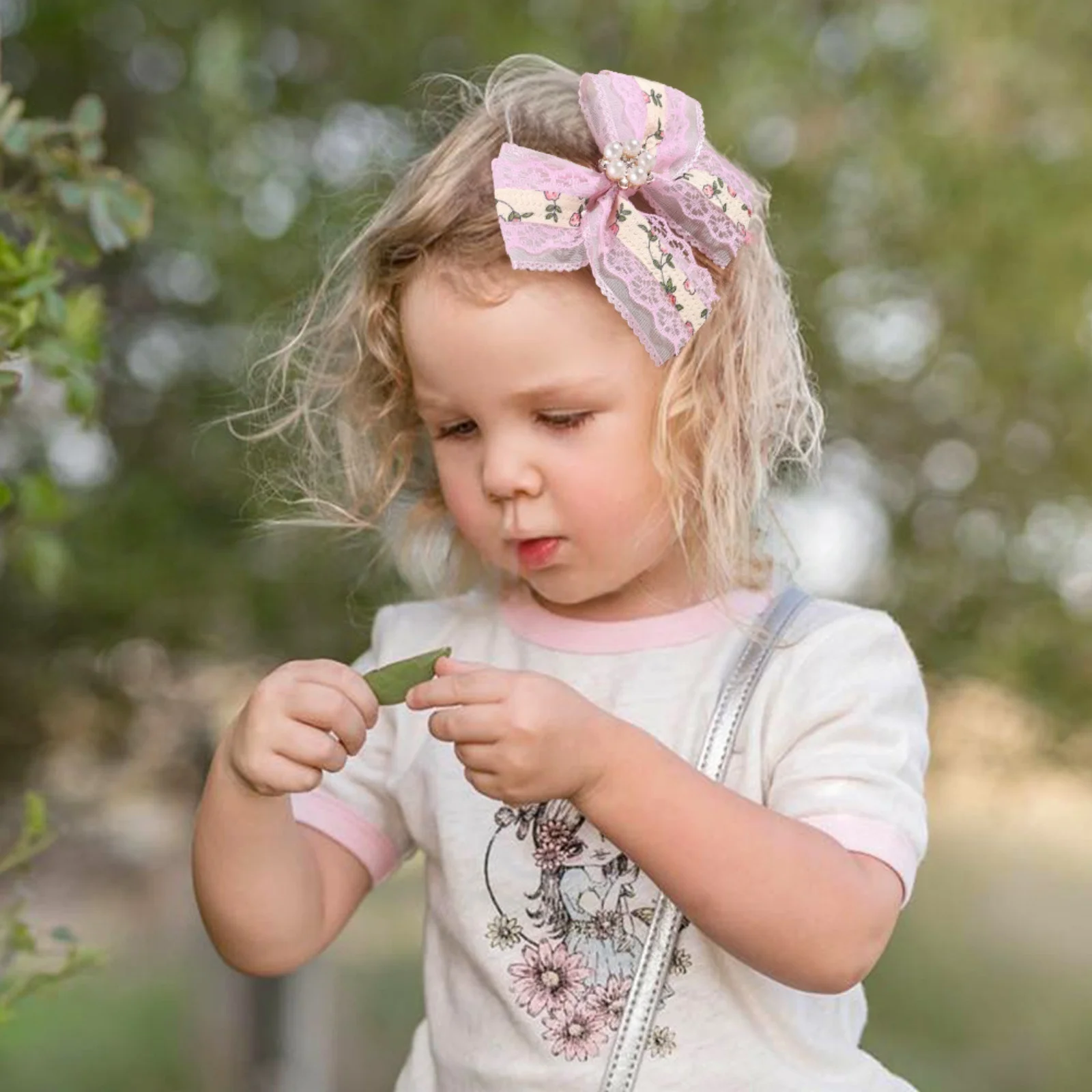 2PCS Floral Lace Bow Hair Clips for Girls,Pearl Accents, Cute Hair Accessories for Kids, Perfect for Daily & Party Looks