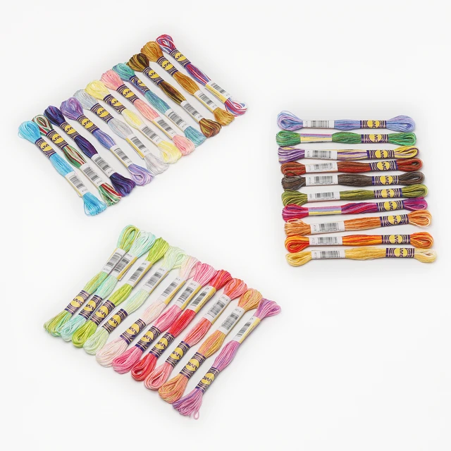 18 Matassine Filo Ricamo Multicolore - Cotone Egiziano, 6 Filati, Per Punto Croce E Ricamo, Variegato