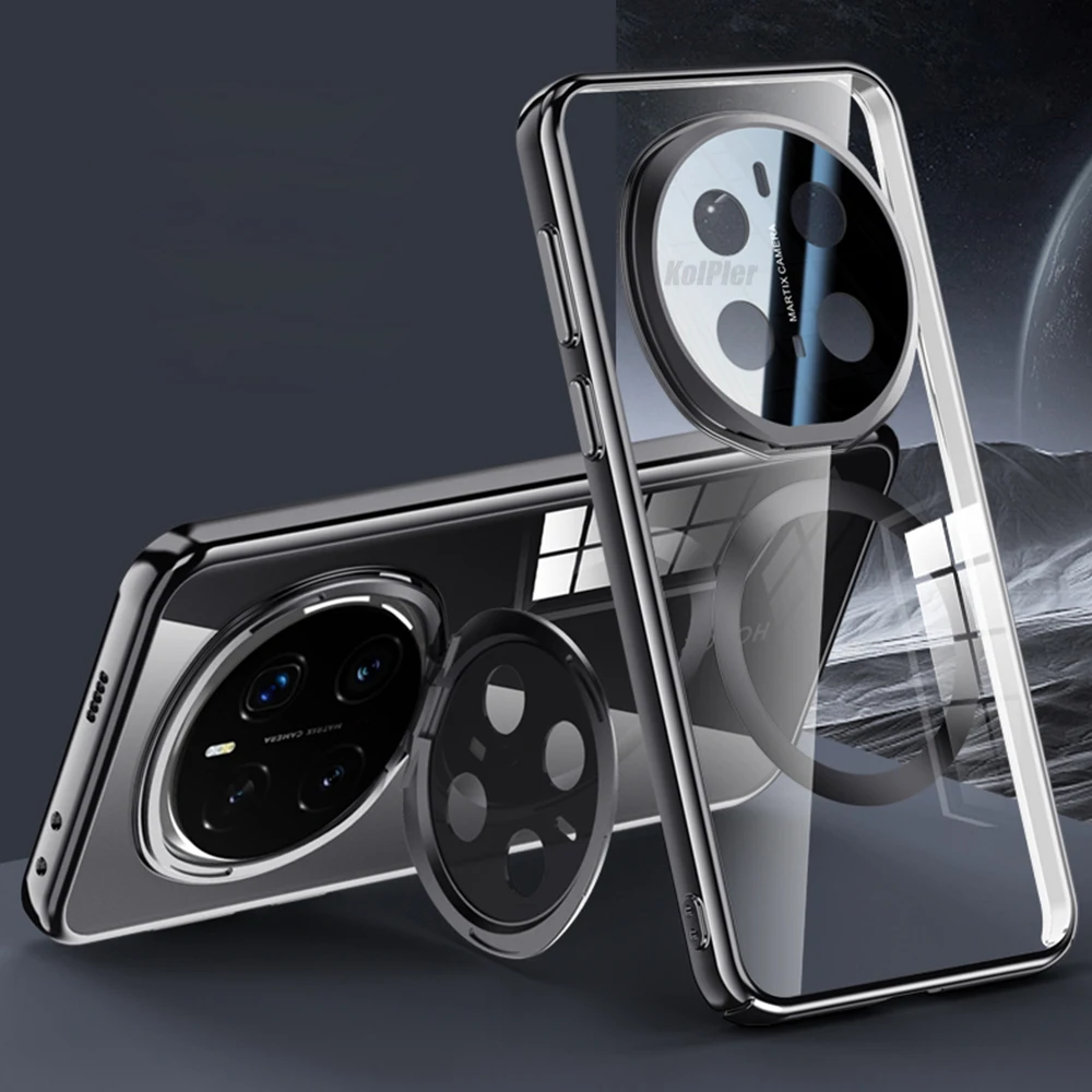 Luxury Plating Clear Case with Magnetic Alloy Lens Holder and Hard Back Cover