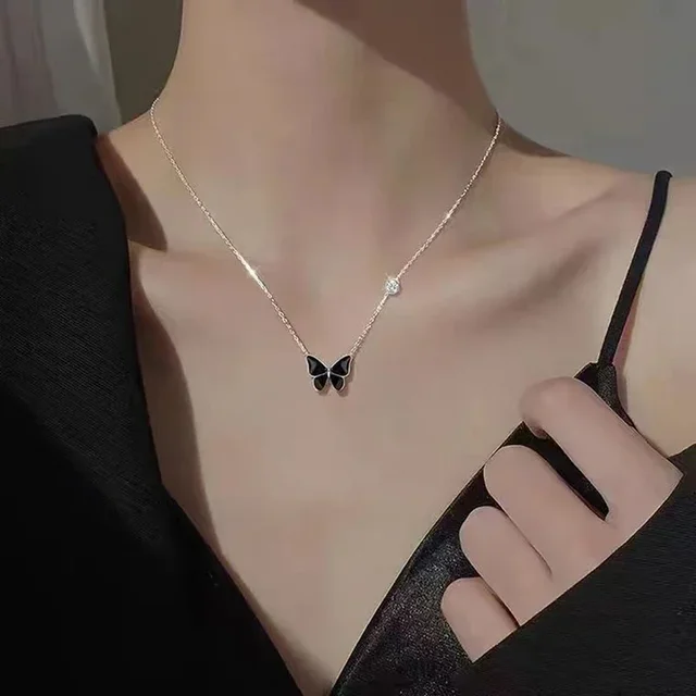 2024 Mood Necklaces Butterfly Pendant Necklace Temperature Control Color Change Necklace Stainless Steel Chain Jewellery Women