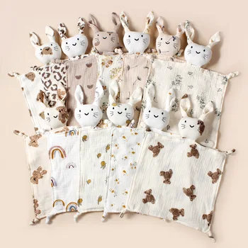 Nuovo bambino mussola di cotone consolatore coperta neonato bambole addormentate stampa gatto bambini sonno giocattolo lenisce placare asciugamano bavaglini asciugamano saliva