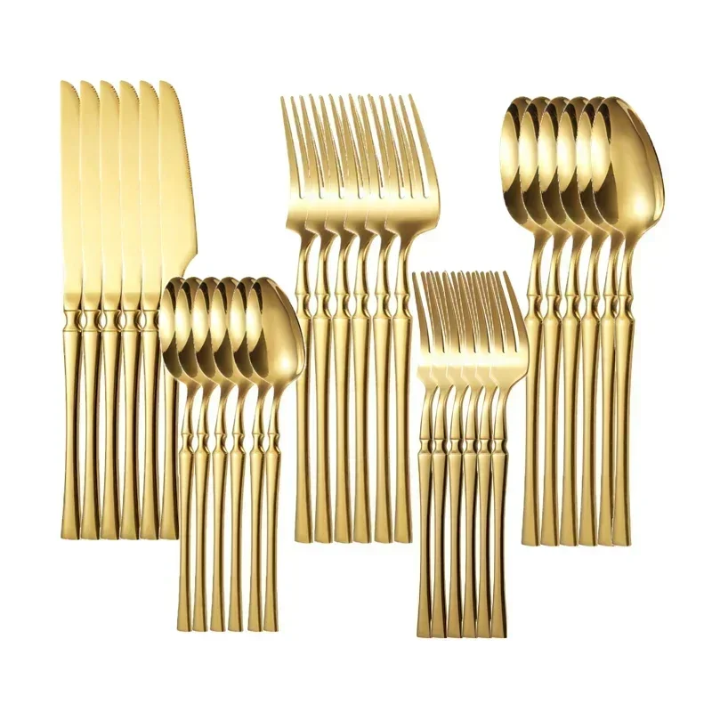 30/40/60pcs Bright Gold Dinner Cutlery Set Stainless Steel Tableware Knife Fork Coffee Spoon Flatware Dinnerware Dishwasher Safe