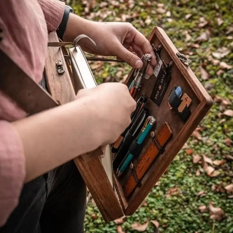 Wooden Writers Box Creative Portable Large Capacity Art Container Art Supply Organizer Wood Postman Bag Container For Glasses 2