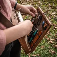 Wooden Writers Box Creative Portable Large Capacity Art Container Art Supply Organizer Wood Postman Bag Container For Glasses 2