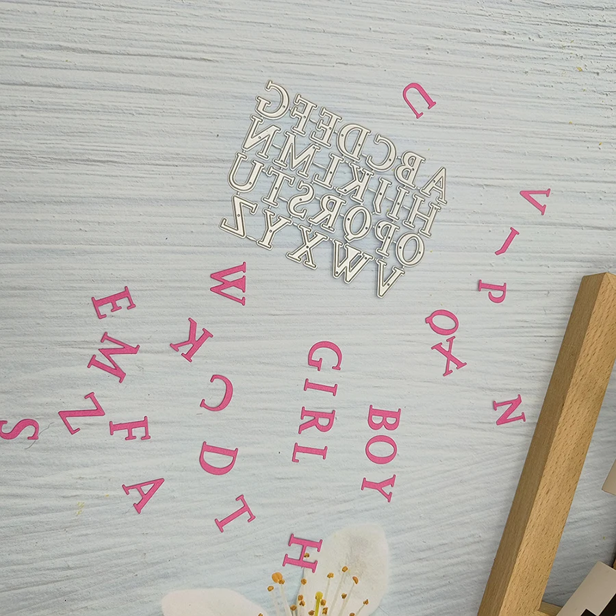 2024 جديد الكلمات الإنجليزية الأبجدية الحرفية المعادن قطع يموت بطاقات المعايدة سلسلة قصاصات ورقية سكين قالب شفرة لكمة الإستنسل