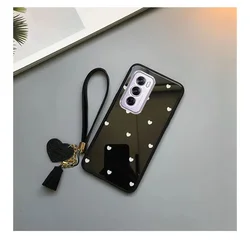 Small Love Heart Shockproof Tassel Wrist Phone Case with Hard Glass Cover for OPPO A40 4G (L-836)