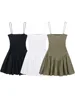 Willshela Women Fashion Solid Pleated Patchwork Backless Mini Dress Vintage Thin Straps Square Collar Female Chic Lady Dresses 1