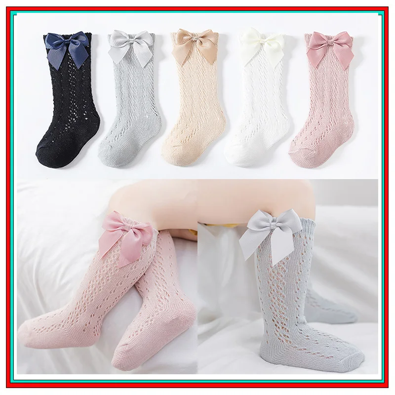 Toddlers Girls Socks Baby Bow Long Sock Kids Knee High Cotton Mesh Spanish Style Children 0 5