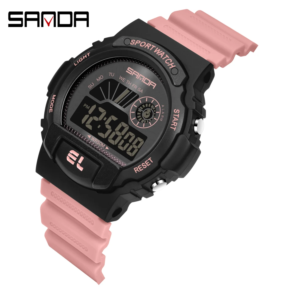 SANDA brand men's electronic watch personality single display LED digital watch Luminous alarm clock waterproof watch
