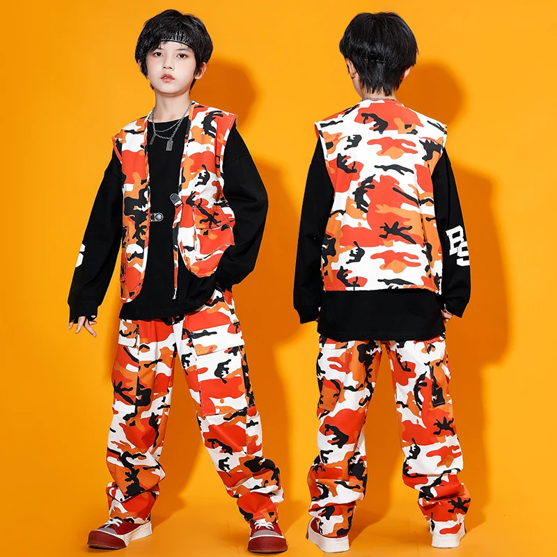 

Camouflage Tooling Vest Hip-Hop Suit Children'S Jazz Dance Costumes Kpop Clothing Girls Boys Hip Hop Dance Rave Clothes DN12922