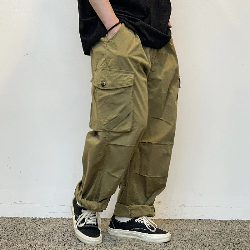 American Vintage Cargo Pants Men Clothing Multi-Pocket Straight Trousers