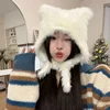 Halloween Winter Plush Cute Cat Ears Beanies Women Pullover Hats Korean Ear Protection Strap Beanies Hat with Earflap Y2k Girl 1