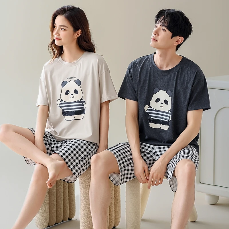 

Couple Pajamas Summer Cotton 2024 New Women's Cute Cartoon can be worn outside Men's Thin loungewear set pijamas para parejas