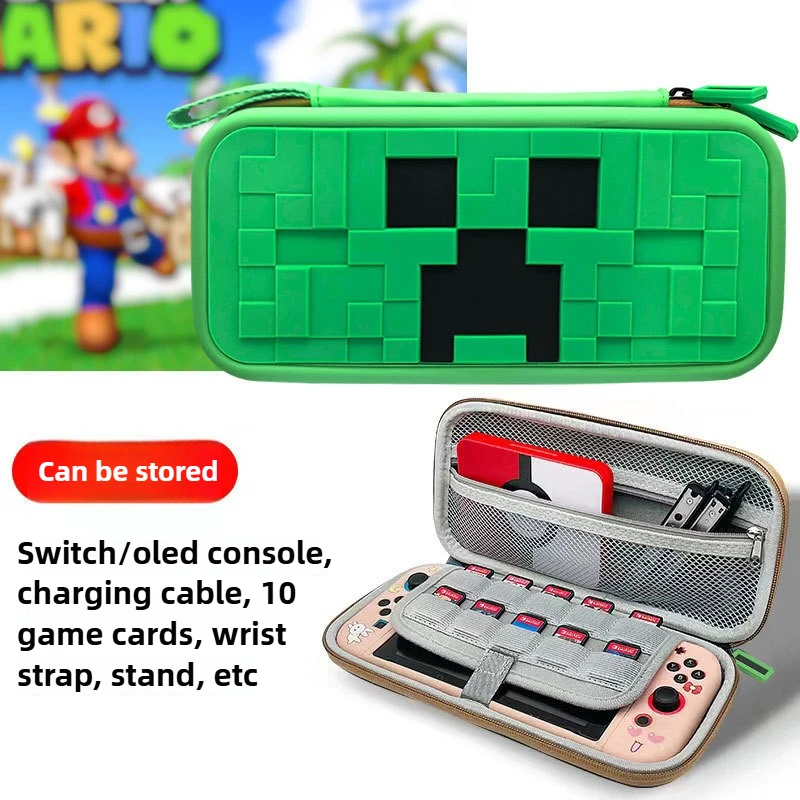 Minecraft Spielkonsolen-Aufbewahrungstasche für Switch NS OLED-Zubehörgriff, Ladekabel-Aufbewahrung, tragbares Hartschalenetui, stoßfest