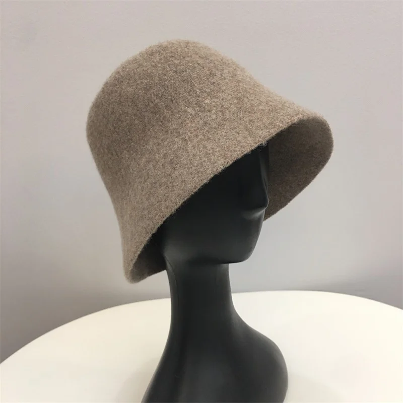 

Women Solid Color Simple Bucket Hat 2023 New Fashion Wool Blend Fedora Hat For Female Autumn Winter Wool Knitted Fisherman Hat