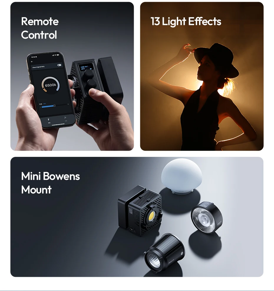65W Cube Light COB Light 2700-6500K Mini Bowens Mount COB Video Light Support Re