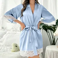 Nouvelle Robe de Nuit Élégante en Satin pour Femme 2025, Kimono Court avec Dentelle, Col en V, Ceinturé, Vêtement de Nuit de Mariée, Cadeau pour Demoiselle d'Honneur 5