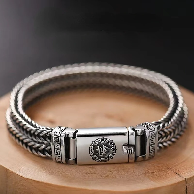 

Handwoven 925 Silver Bracelet Men's Trend Personality Retro Silver Chain Men's Bracelet Luxury Birthday Gift Bangle