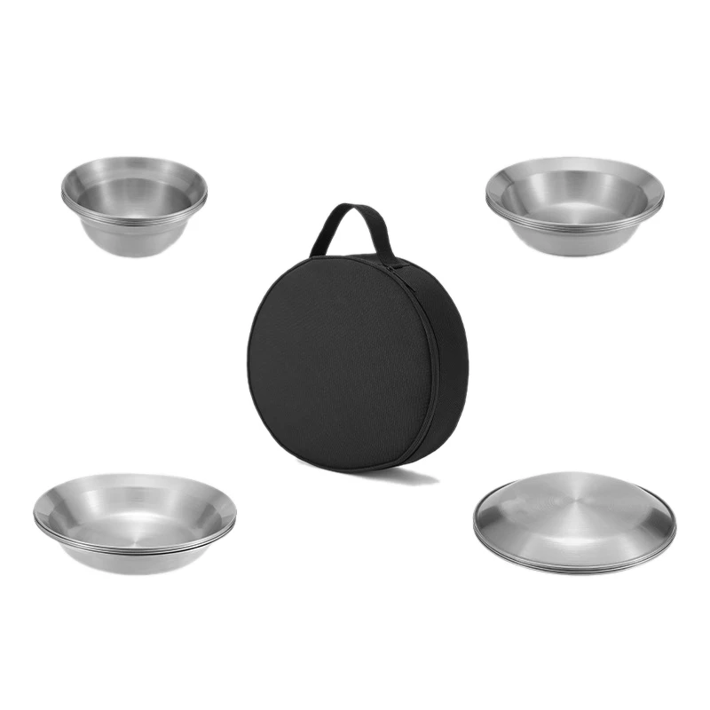 

16Pcs/Set Portable Stainless Steel Outdoor Camping Tableware Barbecue Picnic Plate Bowl Dinnerware