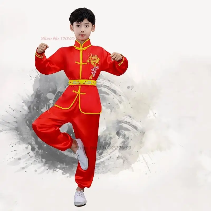 

2024 chinese children tai chi wushu clothing martial arts suit kung fu uniform wing chun shaolin dragon embroidery kungfu set