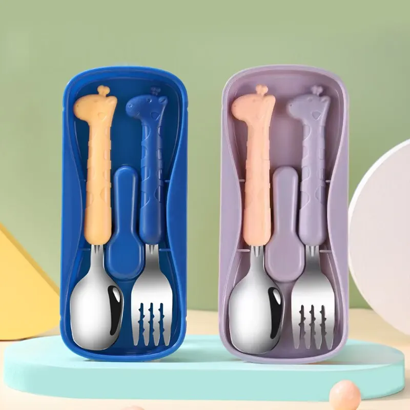 2PCSChildrens Tableware 304 Food Grade Stainless Steel Knife And Fork Baby Eating Training Utensils_voghion.com