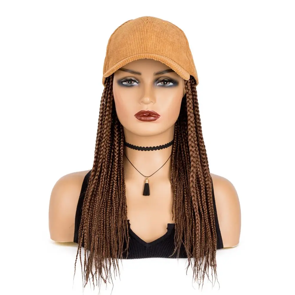WIGERA Braided Baseball Cap Wig On Sale Box Braid Hair Extensions With Hat Deep Brown Synthetic Hair Cap Wig For Women