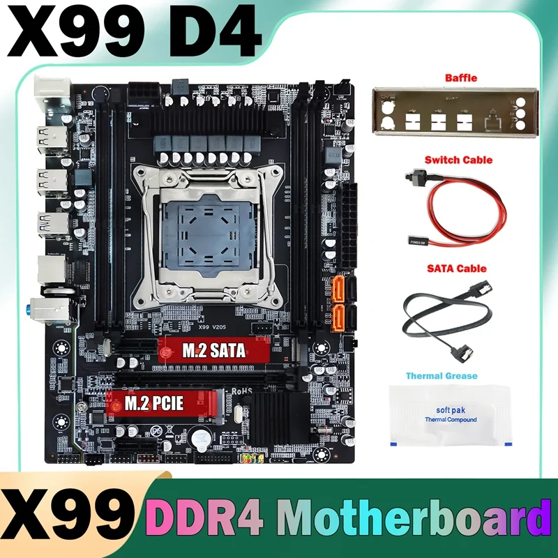 

X99 Computer Motherboard Baffle Switch Cable Thermal Grease LGA2011-3 DDR4 Support 4X32G For E5-2678 V3 CPU
