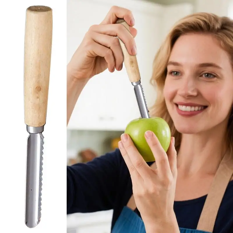 الفولاذ المقاوم للصدأ التفاح مع مقبض خشبي الخضار الفاكهة أخذ العينات الجوفية الكمثرى Pitter المضادة للانزلاق المطبخ أخذ العينات الجوفية لتقطيع الفاكهة