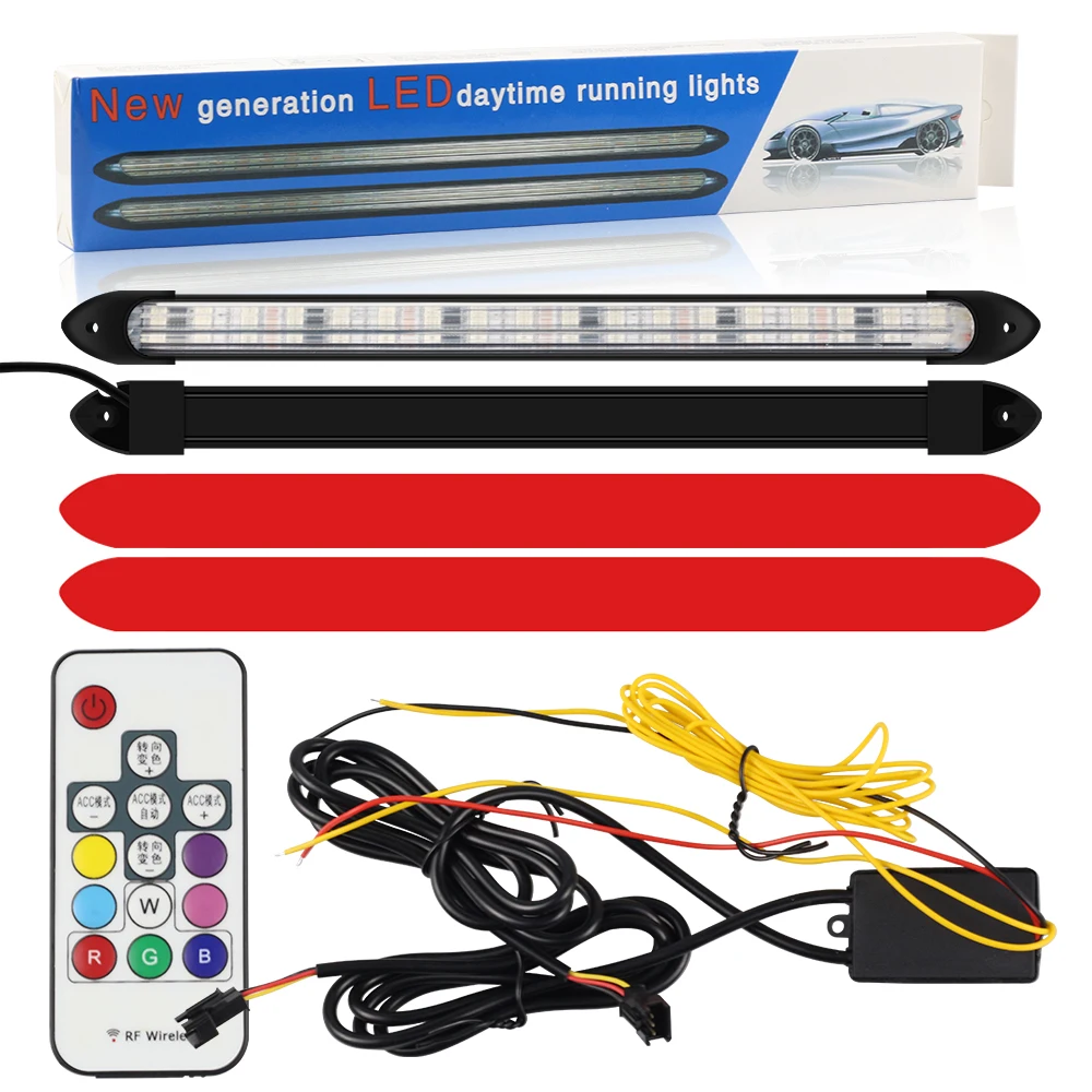 2pcs Rgb Led Drl Strip Flexible Daytime Running Light For Car With