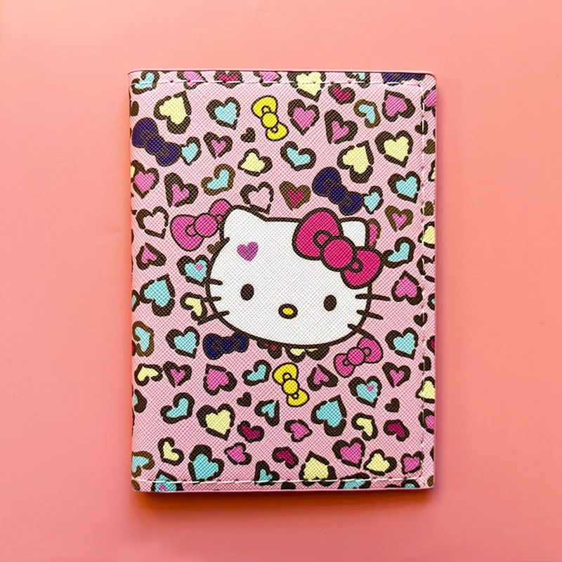 Lovely Hello Kitty Passport Cover Credit Card Holder Women Sanrio PU Leather Business Card Bag Ladies Passport Holder Gift