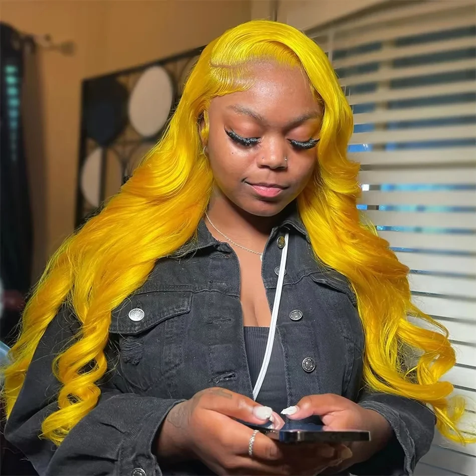 Light Yellow 13x4 HD Lace Frontal Wig Human Hair Body Wave Transparent Lace Wig Yellow Colored Human Hair Wigs 250 for Women 4