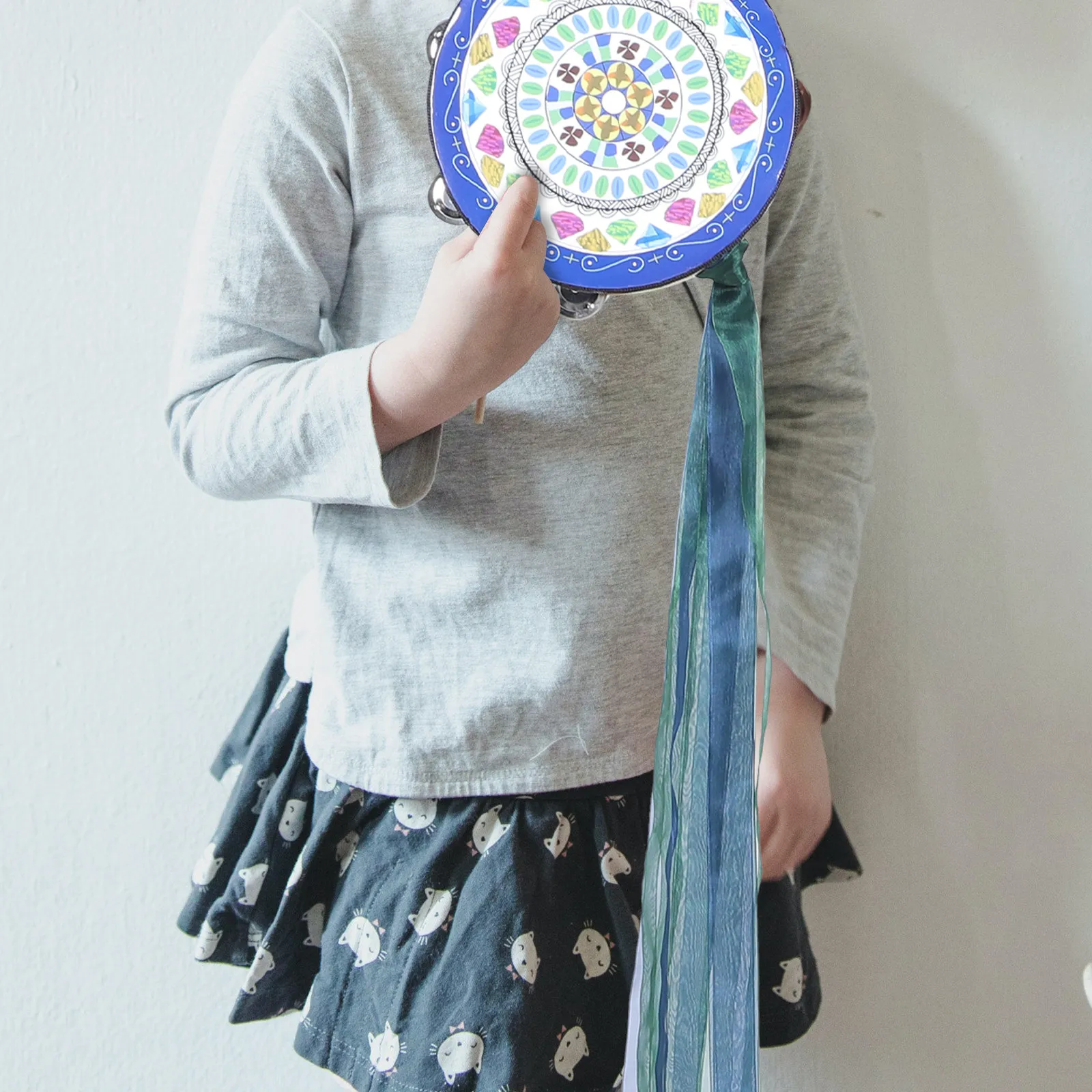 핸드 드럼 리본 장식 탬버린 나무 몸체 금속 징글벨 댄스 공연용 한푸 사진 촬영 파티 타악기