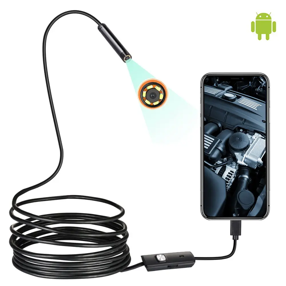 

Mini Endoscope Camera Waterproof Endoscope Borescope Adjustable Soft Wire 6 LEDS 7mm Android Type-C USB Inspection Camea for Car