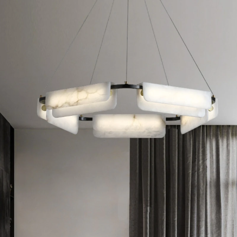 

Spanish Natural Marble Living Room Decoration with All Copper Lamps High End Black Lobby Master Bedroom Restaurant Chandelier
