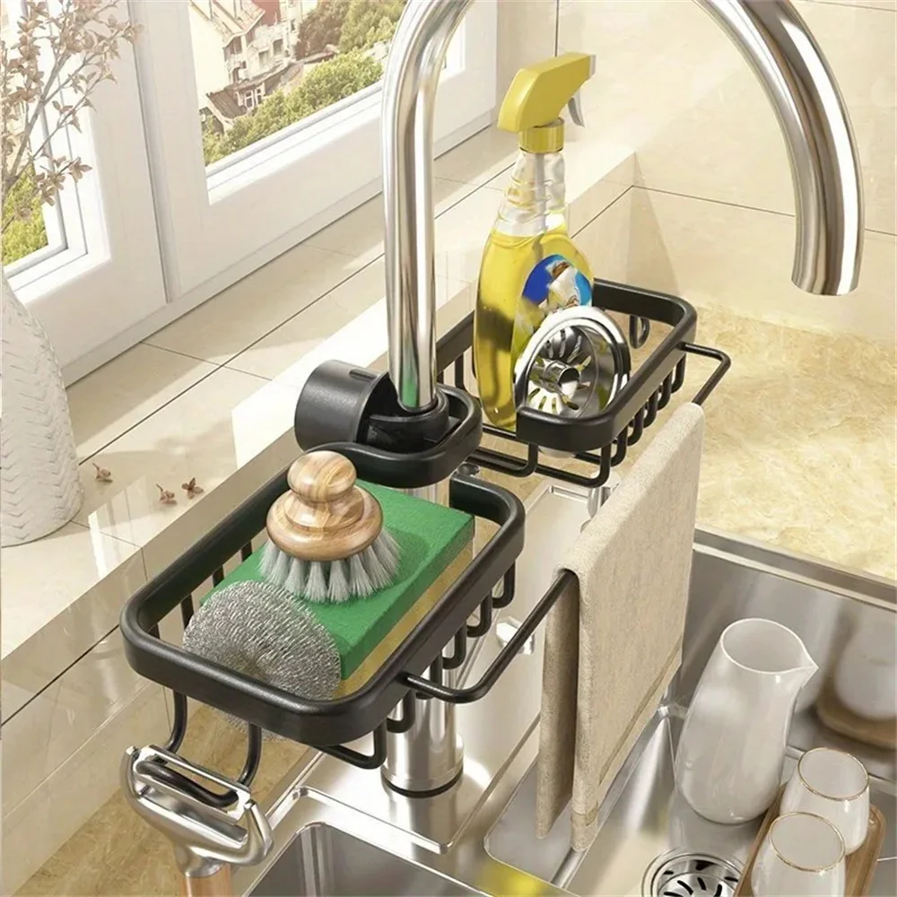 Faucet Sponge Holder Hook Dish Rack Kitchen Soap Drainer Shelf Basket Organizer