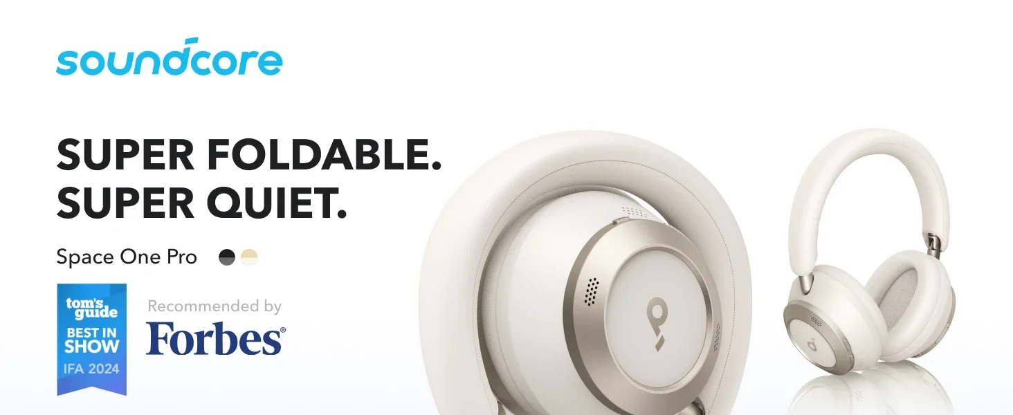 Soundcore Space One Pro Noise Cancelling Headphones - Foldable, 60H Playback, LDAC Hi-Res, Ultra Comfort