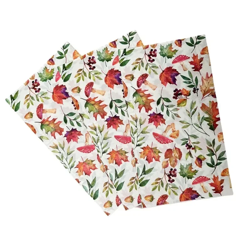 3-Ply Rectangle Thanksgiving Autumn Leaf Mushroom Printed Handkerchiefs Party Printed Tissue 33*40