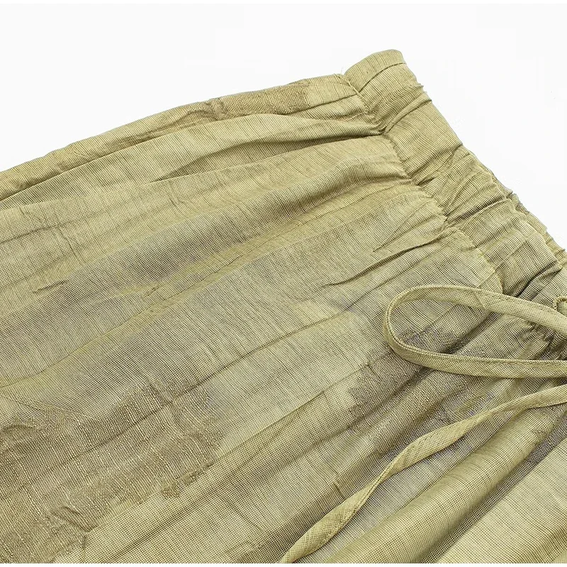 Conjunto de pantalones largos de lino con estampado tie-dye para mujer, camisas de media manga con solapa y botonadura sencilla, pantalón de pierna ancha con cordón ajustable, 2 piezas