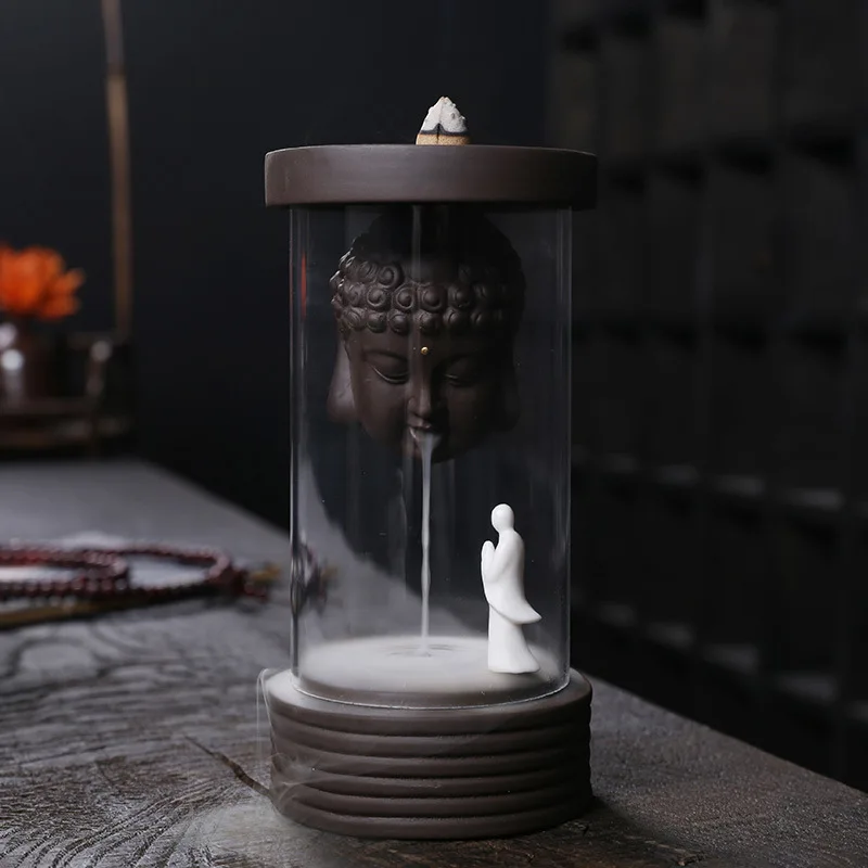 

Buddha Monk Backflow Incense Burner Windproof Incense Holder Censer Aromatherapy Diffuser Creative Ornament Home Zen Decar