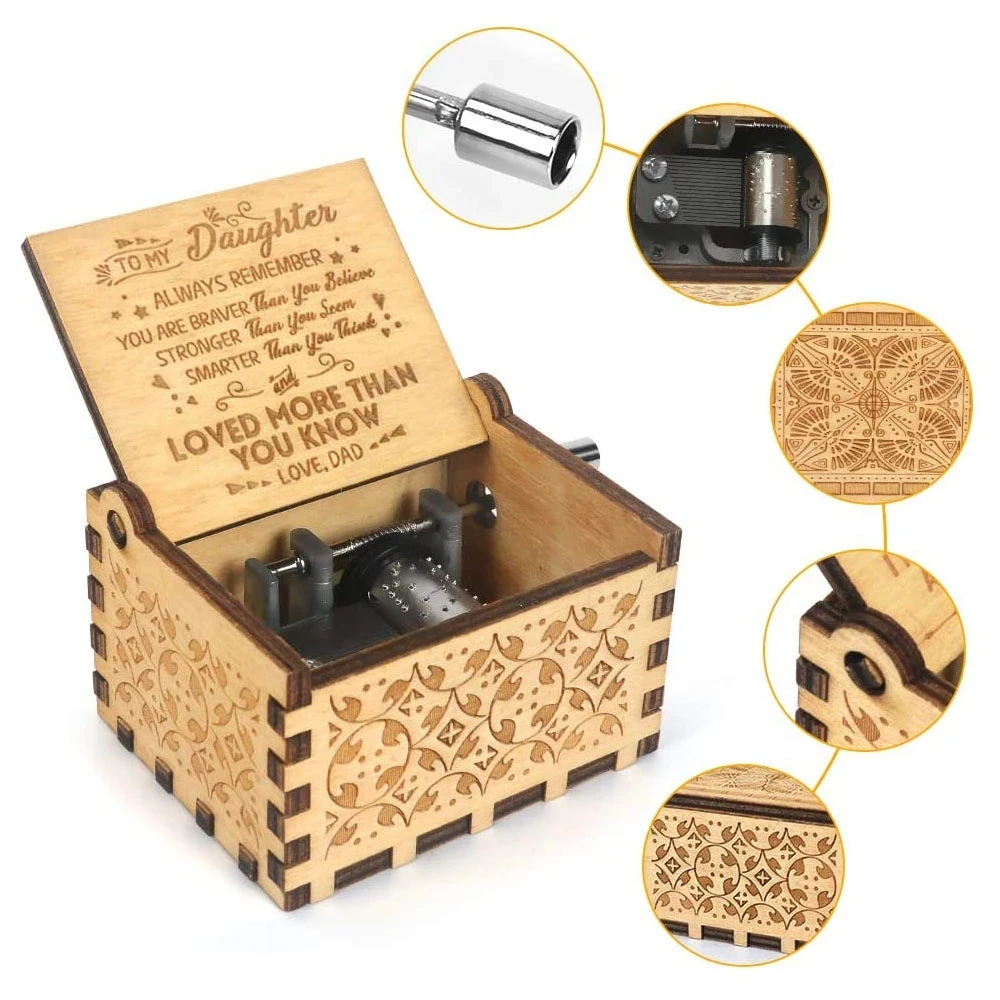 Mini Wooden Hand Cranked Music Box You Are My Sunshine Theme Song Mother's Day Gift for Mom Birthday Gift for Son
