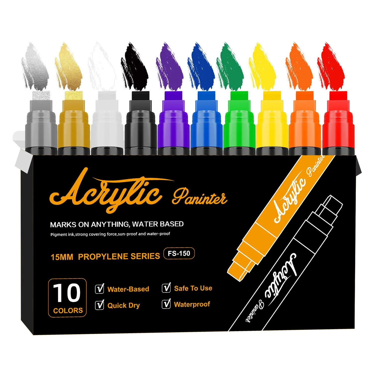 Artistro Graffitimarkeerset, 5 jumbo zwarte graffiti stiften, 15 mm jumbo viltpunt, graffitistiften set voor rotsschilderen, steen, keramiek, glas, hout, canvas
