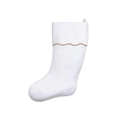 Embroidered Scallop Cuff Christmas Stocking for Kids - Minimalist Holiday Decor and Gift Storage Bag (Beige)