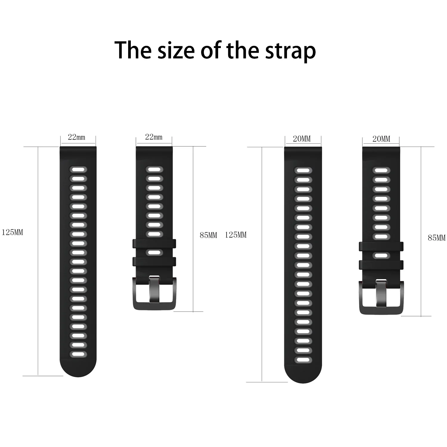 Sports Silicone Wrist Strap - 20mm/22mm Adjustable Watchband Bracelet