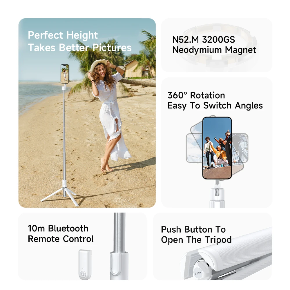 Selfie Stick Tripod 54-Inch Portable Travel Stand MagSafe 360&deg; Rotation Anti-Shake For iPhone Samsung Huawei