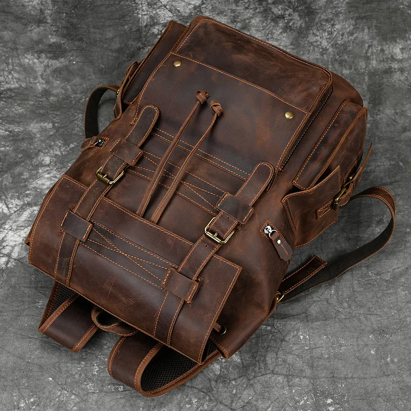 2025 New Arrivals Leather Backpack For Men Male Genuine Leather Laptop Travel Backpack 17 Inch Daypack Shoold Bag Men Male Large 6