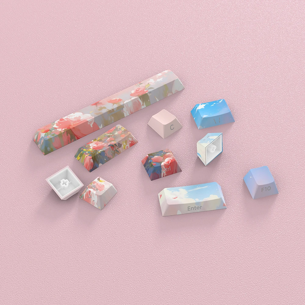 Double Shot Pbt Keycaps, Colorful Rose, btKeycap Set, Dye Pad, Key Caps, Backlight for MX Switch, Mechanical Keyboard Cap, 134 Key